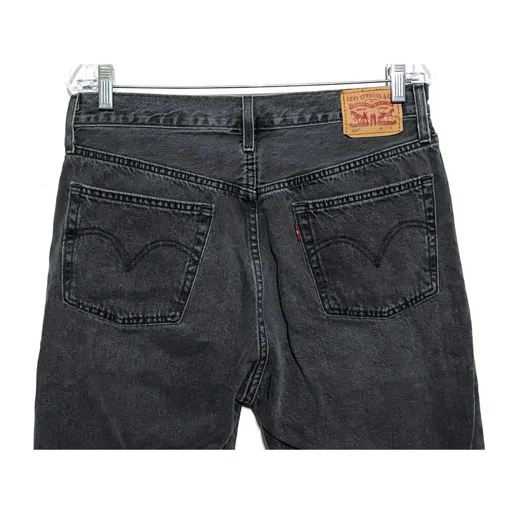 Levis 501 Original Fit Faded Raw Hem Jeans Men 30x30 Black Classic Grunge Casual